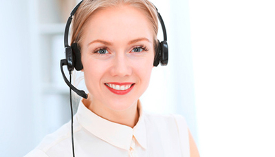 Bright and sunny call center. Group of blonde women in headset a